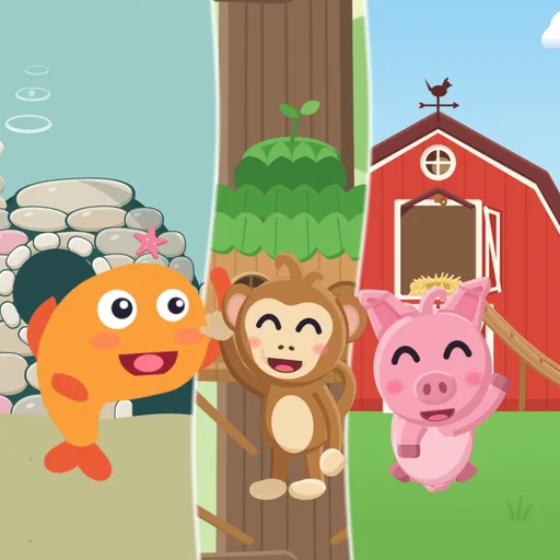The Critter Pals app icon: an orange fish, a monkey and a pink piglet, all waving.